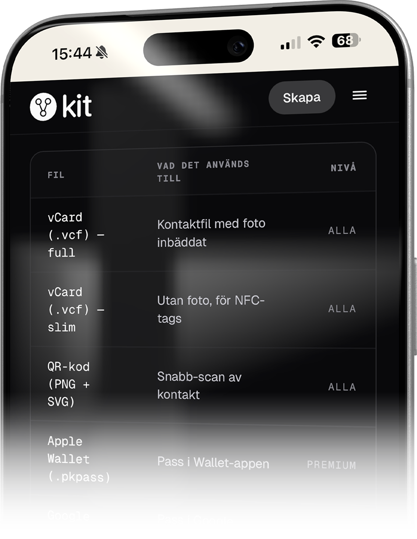 vkit Skapa-sidan på iPhone